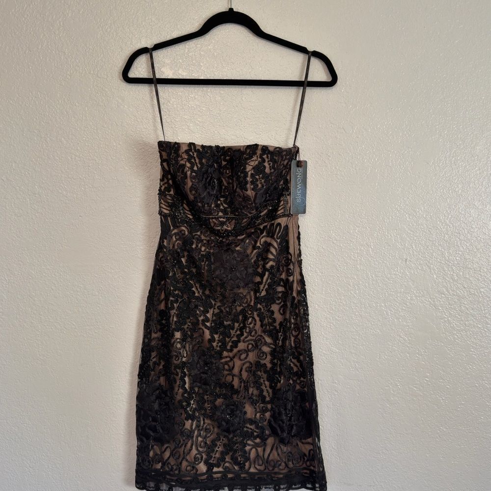 New vintage y2k Sue Wong Black Strapless Lace embellished wedding guest Dress - Picture 3 of 14